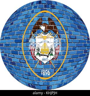 Ball with Utah flag - Illustration,  Utah flag sphere in brick style,   Abstract Grunge brick flag of Utah in circle Stock Vector