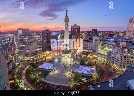 Indianapolis, Indiana, USA skyline over Monument Circle. Stock Photo