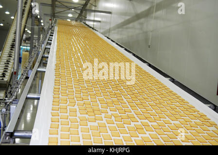 Biscuit and waffle production factory line Stock Photo