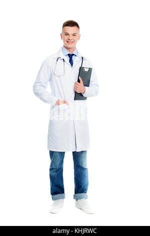 doctor with stethoscope and diagnosis Stock Photo