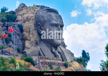 Izmir, Turkey - July 28, 2015 : Ataturk Mask view in Buca. Ataturk is founder of modern Turkish Republic. Stock Photo