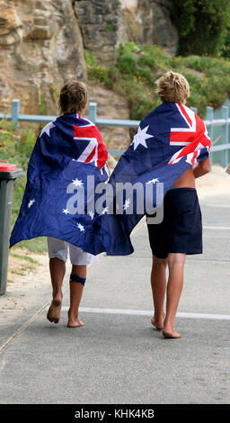SYDNEY Australia 2009 Two guys with an Australian flag on National day 2009 jan 26 Stock Photo