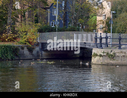 Cast Iron Bridge over the River Ock as it enters the Thames at Abingdon Stock Photo