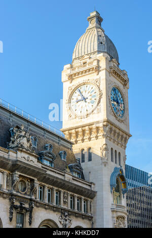 The large clock tower of the Paris 'Gare de Lyon' railway station. Stock Photo