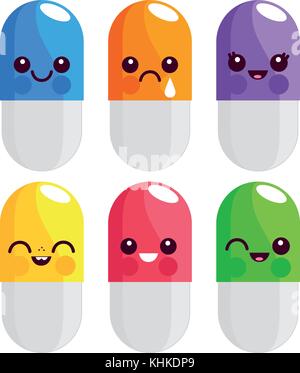 Medicine, capsules, drugs and pills characters. Vector illustration Stock Vector