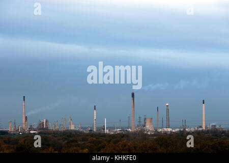 Stanlow oil refinery under a grey winter sky. Cheshire, England. Stock Photo
