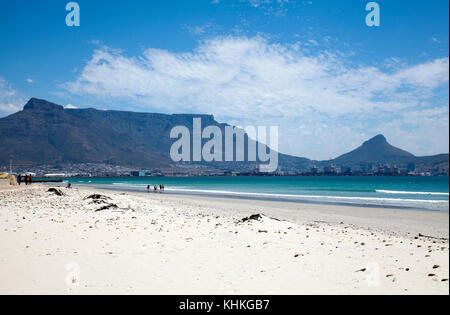 Lagoon Beach with Views of Table Mountain in Cape Town - South Africa Stock Photo