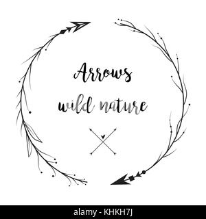 Arrow half mood hand drawn set. Vector arrows collection in boho rustic style Linear beautiful ornate with curve dots vintage illustration. Decorative Stock Vector