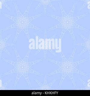 Trendy vector seamless pattern wallpaper blue light background. Retro texture & geometric flourish hand drawn elements. Modern white snowflake star li Stock Vector