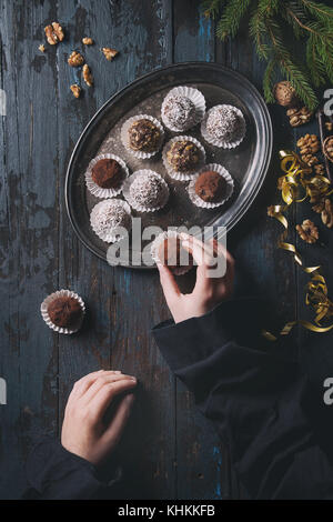 Christmas chocolate truffles Stock Photo