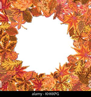 Vector Autumn season watercolor hand drawn card design with drawn orange yellow, red fall Maple oak forest tree leaves. Greeting postcard, banner deco Stock Vector