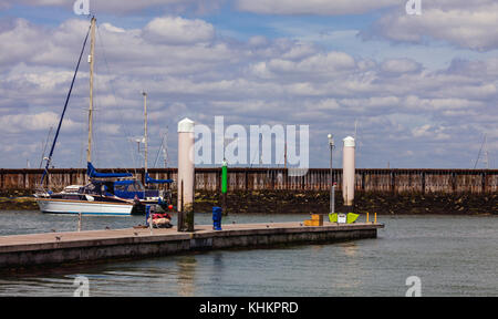 Yacht moored in Yarmouth harbour, Isle of Wight, Hampshire, England Stock Photo