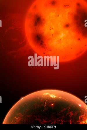 Far-out planet in a space and asteroids Stock Photo - Alamy