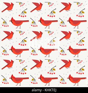 Red Northern Cardinal birds seamless pattern Stock Vector