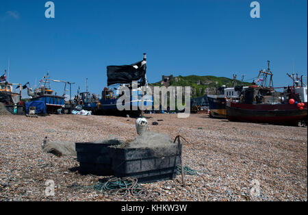 Fishing boats on the foreshore at Rock-A-Nore, Hastings, Sussex