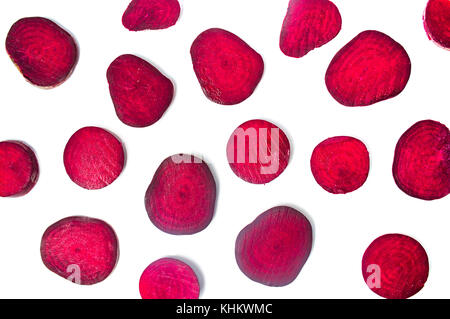 Raw beet root slices isolated on white background Stock Photo