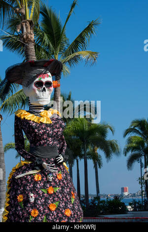 Mexico, State of Jalisco, Puerto Vallarta. El Centro, old downtown. The Malecon, waterfront boardwalk, Day of the Dead aka DÃa de Muertos decorations Stock Photo