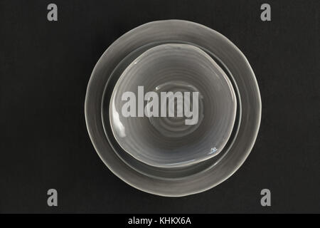 Overhead view of black theme table setting Stock Photo