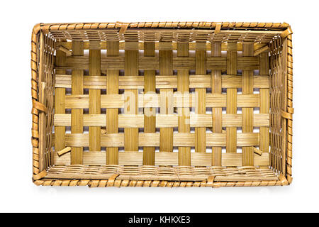 Top view of wicker basket isolated on white background Stock Photo