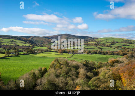 Beautiful view of Moel Famau from Loggerheads country park in north Wales on a sunny autumn day. Stock Photo