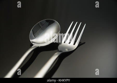 Close-up of black theme table setting Stock Photo