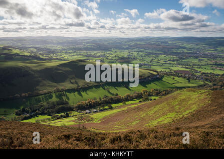 Beautiful view from Foel Fenlli in the Clwydian range, North Wales on a sunny autumn day. Stock Photo