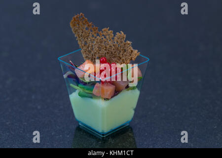 Mini canap with elements of molecular kitchen on white background Stock Photo