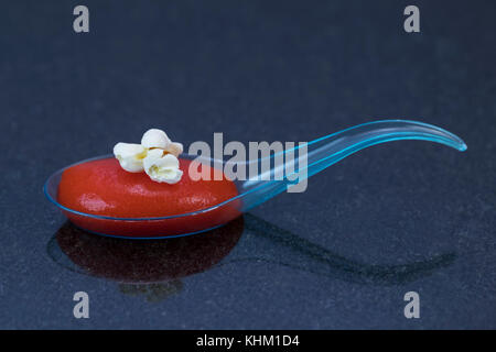 Mini canap with elements of molecular kitchen on white background Stock Photo