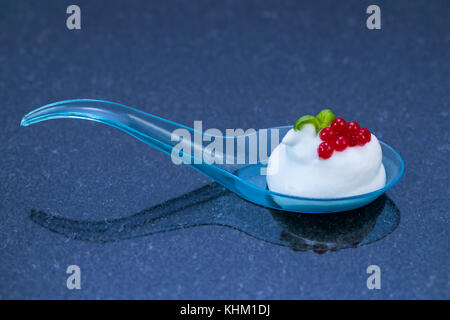 Mini canap with elements of molecular kitchen on white background Stock Photo