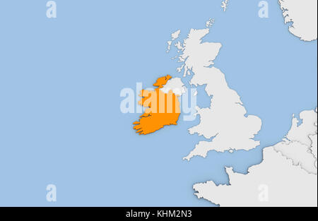 3d render of abstract map of Ireland highlighted in orange color Stock Photo
