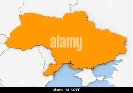 3d render of abstract map of Ukraine highlighted in orange color Stock Photo