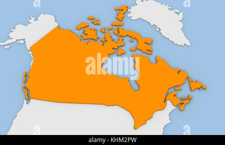 3d render of abstract map of Canada highlighted in orange color Stock Photo