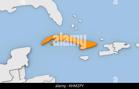 3d render of abstract map of Cuba highlighted in orange color Stock Photo