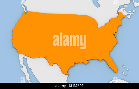 3d render of abstract map of United States of America highlighted in orange color Stock Photo
