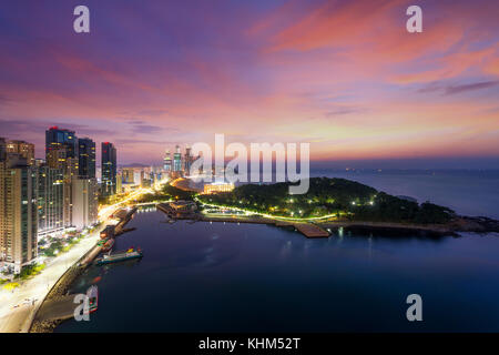 Night view of Haeundae beach. Haeundae beach is Busan's most popular beach in South Korea. Stock Photo