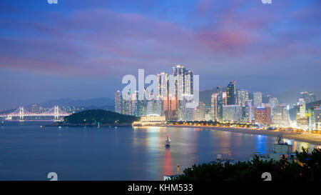 Night view of Haeundae beach. Haeundae beach is Busan's most popular beach in South Korea. Stock Photo