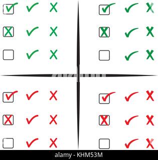 Check mark, tick and cross, Vector illustration, vector form and jpg with clipping path, icons isolated on white Stock Vector