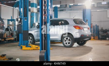 Car preparing for professional diagnostics in auto service, close up Stock Photo