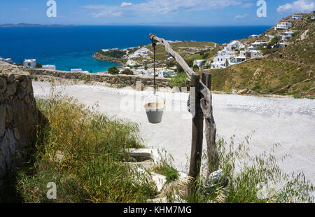 Draw well above Agios Stefanos, Mykonos island, Cyclades, Aegean, Greece Stock Photo