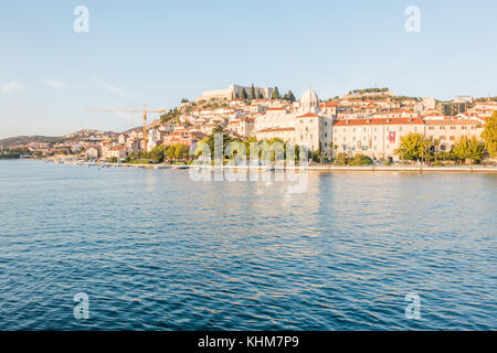 Old town of Sibenik, Croatia. Waterfront view from the sea Stock Photo