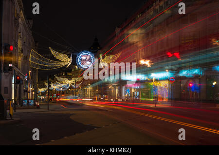 LONDON - NOVEMBER 18, 2017: Christmas lights on Oxford Circus, London, UK. The Christmas lights attract thousands of shoppers during the festive seaso Stock Photo