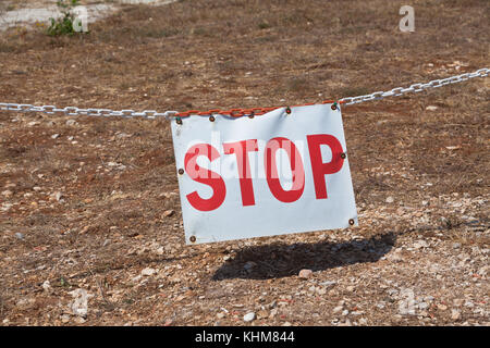 Stop sign restricting entry. Horizontal shot Stock Photo