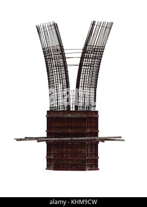 Steel pier (bridge construction) isolated on white background with clipping path. Stock Photo