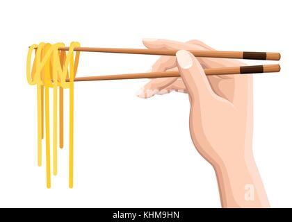 Chopsticks holding Chinese noodles. Isolated on white background. Modern logotype design vector illustration. Web site and mobile app Stock Vector