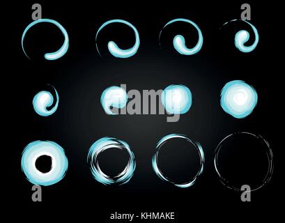 Blue fire explosion special effect fx animation frames sprite sheet. Vortex blue fire and thunder power explosion frames for flash animation in games, Stock Vector