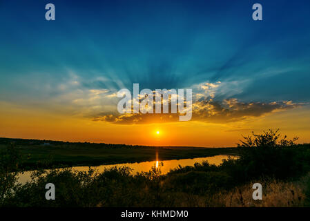 fantastic sunset over river Stock Photo