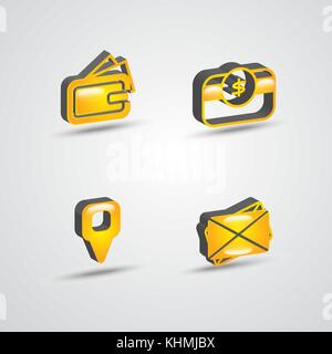 three dimensional commercial icon set Stock Vector