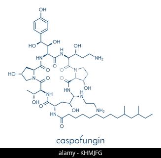 Caspofungin antifungal drug molecule. Skeletal formula. Stock Vector