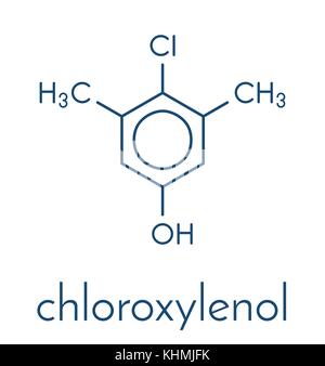 Chloroxylenol antiseptic molecule. Disinfectant used against bacteria, algae, fungi and viruses. Skeletal formula. Stock Vector