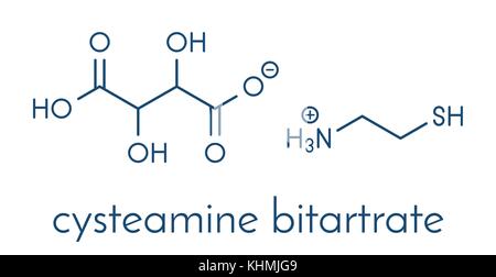 Cysteamine bitartrate Huntington's disease drug molecule.  Skeletal formula. Stock Vector